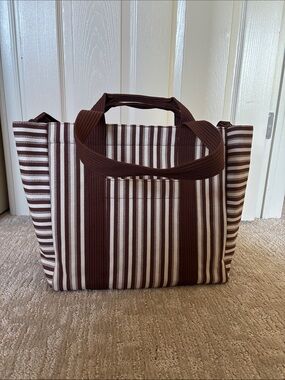 Striped Brown & Cream Tote Bag - Women's Carryall